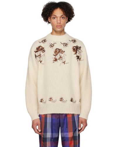 Sacai Off- Flower Embroidery Sweater - Natural