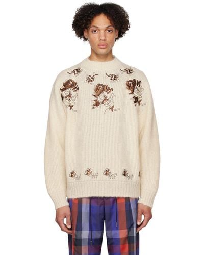 Sacai Pull blanc cassé à motif fleuri brodé - Neutre