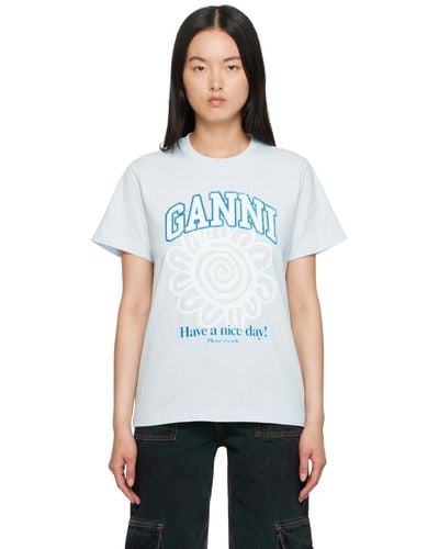Ganni ブルー リラックス Tシャツ - ホワイト