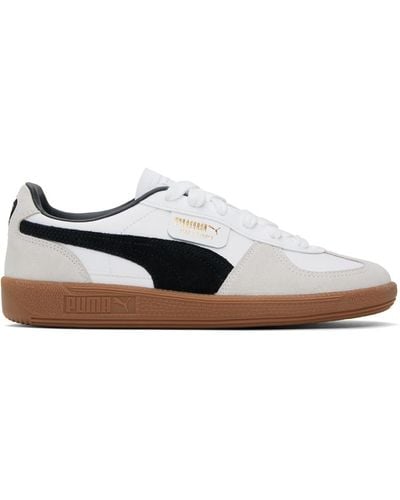 PUMA White & Taupe Palermo Leather Trainers - Black