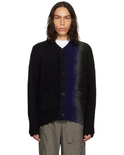 Sacai Cardigan noir et kaki à motif tie-dye - Bleu