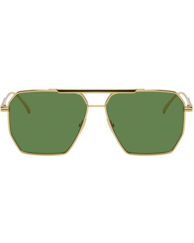 Bottega Veneta Gold Navigator Metal Sunglasses - Green