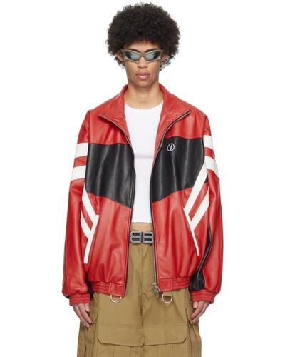 Vetements Red & Black Panelled Leather Jacket