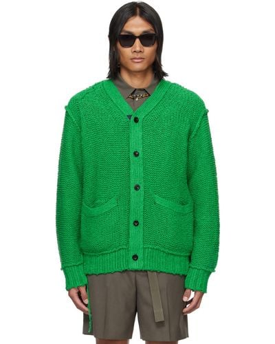 Sacai Green Loose Thread Cardigan