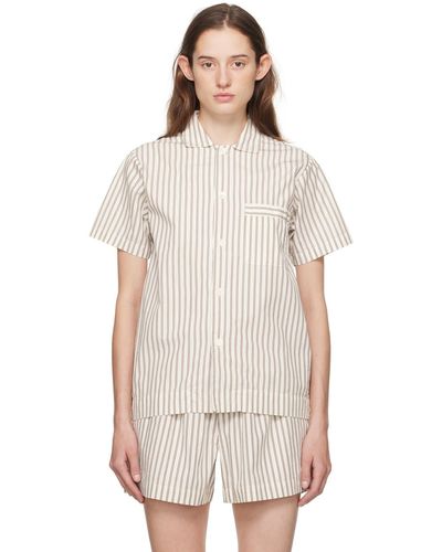 Tekla Chemise de pyjama à manches courtes blanc cassé et brun - Neutre