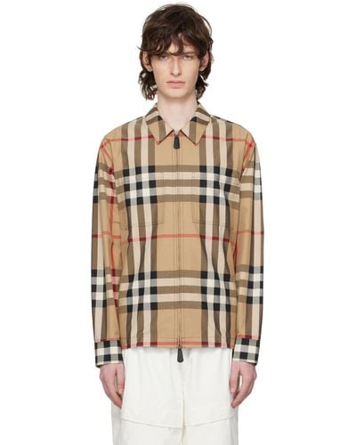 Burberry タン exaggerated Check シャツ - ブラック