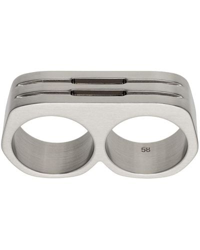 Rick Owens Silver Double Grill Ring - Black