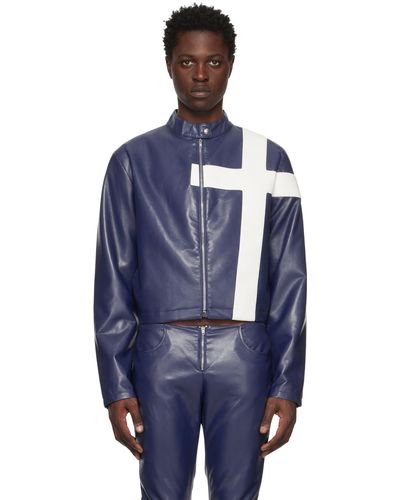 Mowalola Panelled Faux-leather Jacket - Blue