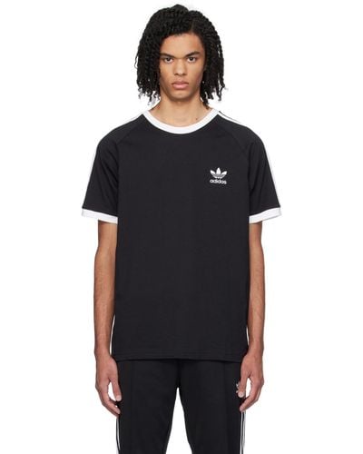 adidas Originals ネイビー スリーストライプス Tシャツ - ブラック