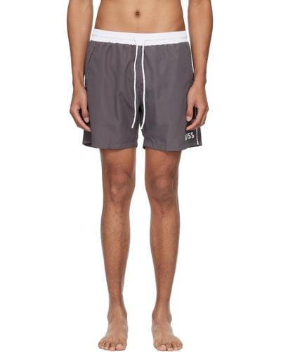 BOSS Grey Contrast Swim Shorts - Multicolour