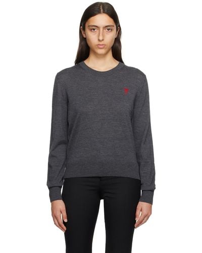 Ami Paris Knitted Wool Sweater - Black