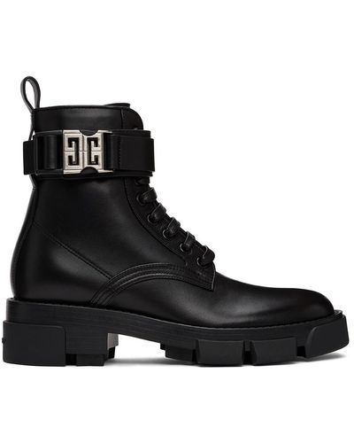 Givenchy Bottines militaires terra noires en cuir