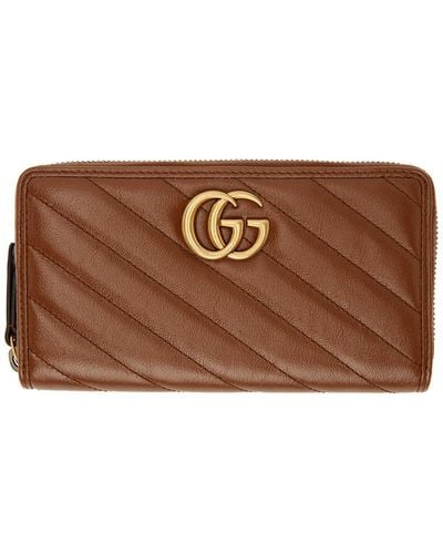 Gucci gg Marmont Matelassé Zip Around Wallet - Brown
