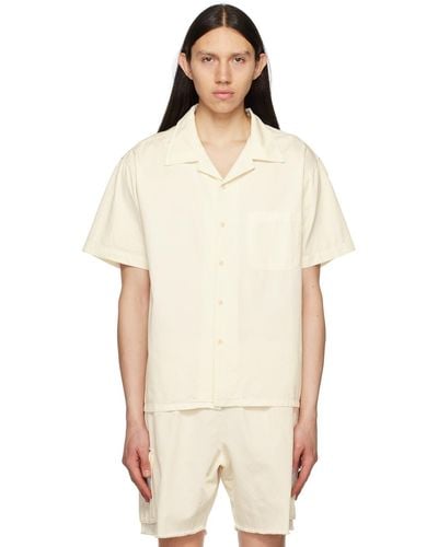 Les Tien Off- Open Spread Collar Shirt - Natural