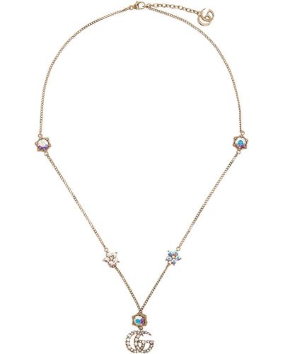 Gucci Gold Crystal Double G Necklace - Multicolour