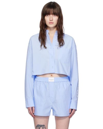 T By Alexander Wang Blue Cropped Shirt - White