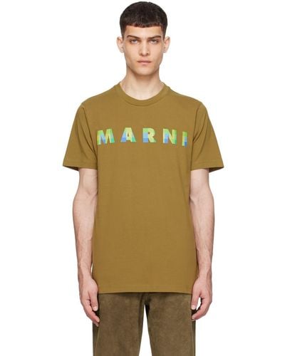 Marni Khaki Printed T-Shirt - Green