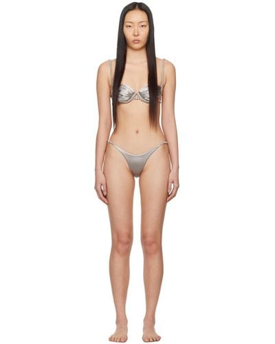 Isa Boulder Bikini argenté à garnitures tressées - Noir