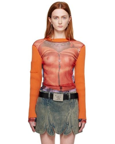 Y. Project Orange Jean Paul Gaultier Edition Trompe L'oeil Ruffle Cardigan Long Sleeve T-shirt