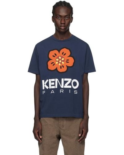 KENZO ネイビー Paris Boke Flower Tシャツ - ブルー