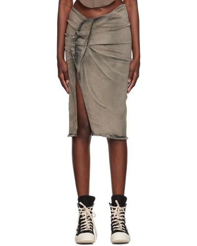 Rick Owens Gray Frayed Denim Midi Skirt - Black