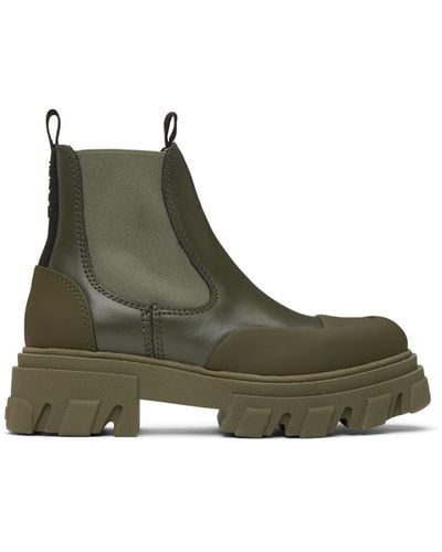 Ganni Khaki Cleated Low Chelsea Boots - Green