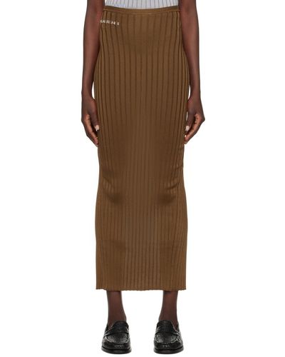 Marni Jupe longue brune en tricot côtelé - Marron