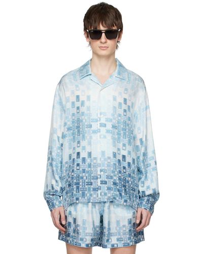 Amiri Gradient Tape-print Silk Shirt - Blue