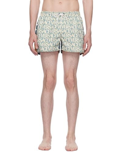 Versace Blue & Off-white Allover Swim Shorts - Multicolour