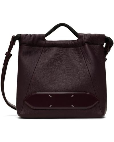 Maison Margiela Burgundy Soft 5ac Drawstring Small Bag - Black