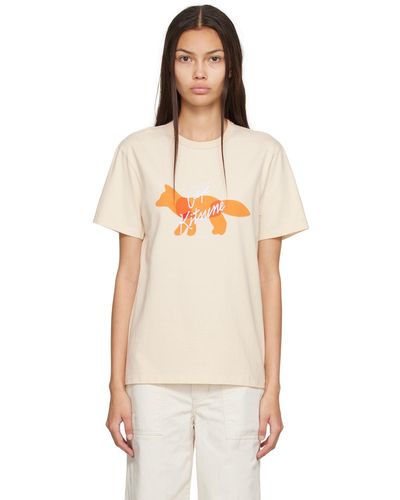 Maison Kitsuné T-shirt blanc cassé à logo de renard - Multicolore