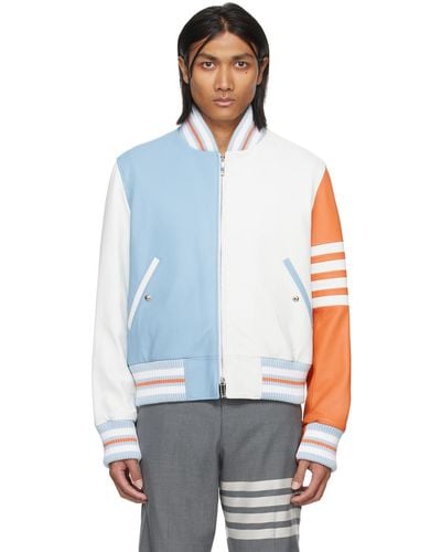 Thom Browne Multicolour Panelled Leather Jacket - Blue