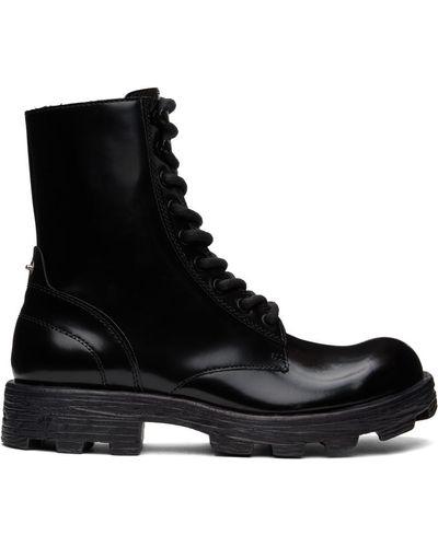 DIESEL Leather Ripped D-hammer Cleated-sole Lace-up Combat Boots, Size: - Black