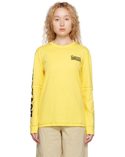 Ganni T-shirt à manches longues étagé jaune