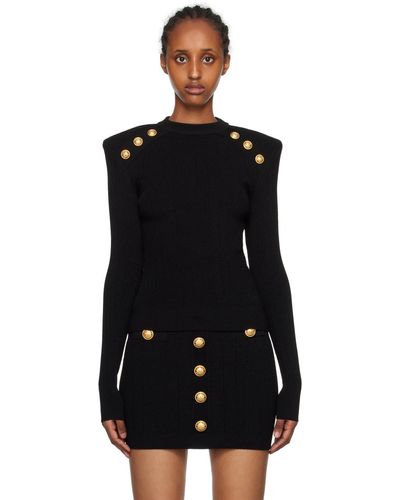 Balmain Crew Neck Pull avec boutons - Noir