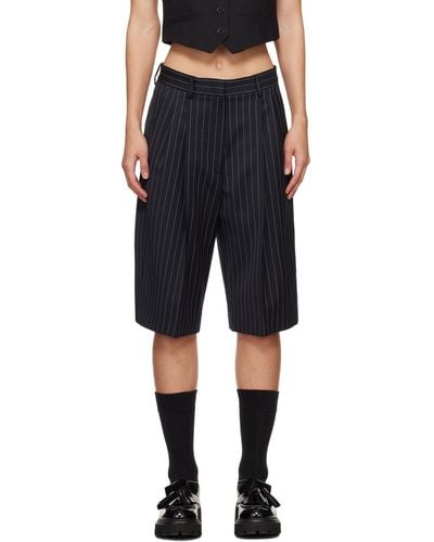 MSGM Navy Pinstripe Shorts - Black