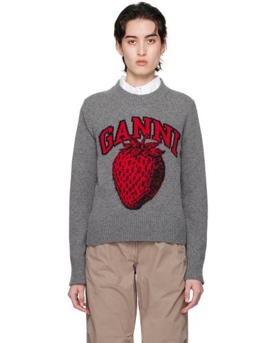 Ganni グレー Strawberry セーター