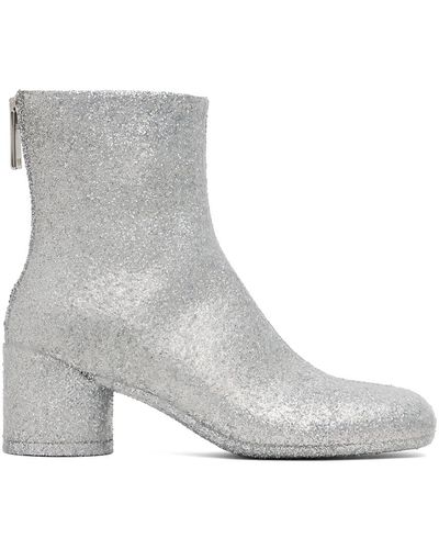 MM6 by Maison Martin Margiela Square-toe Glitter Ankle Boots - Grey