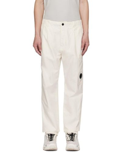 C.P. Company C.p. Company White Garment-dyed Cargo Trousers - Natural