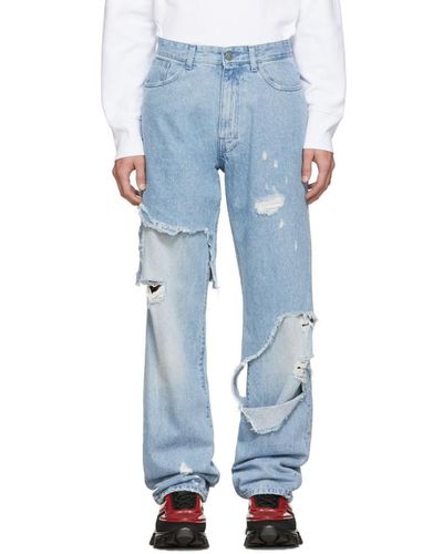 Raf Simons Blue Destroyed Relaxed-fit Jeans