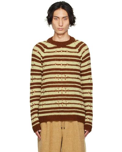 Dries Van Noten Brown & Green Striped Sweater - Black