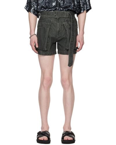 Dries Van Noten Grey Belted Shorts - Black