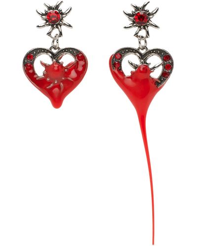 OTTOLINGER Boucles d'oreilles argentées à pendentif en forme de cœur enduit - Rouge