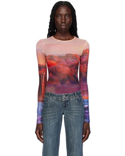Miaou Multicolor Graphic Long Sleeve T-shirt - Red
