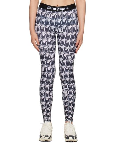 Palm Angels Legging noir et blanc à motif graphique imprimé - Bleu