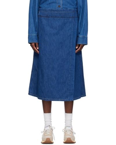 Studio Nicholson Wrap Denim Midi Skirt - Blue