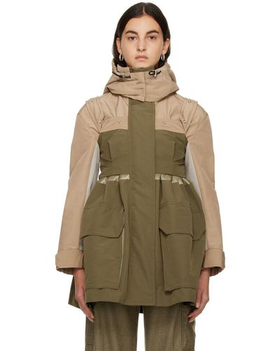 Sacai Tan Paneled Coat - Green