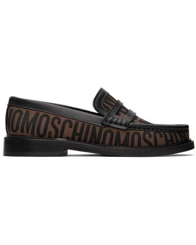 Moschino Brown & Black Logo Jacquard Loafers