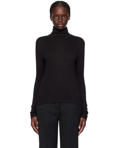 Helmut Lang Col roulé noir en tricot côtelé