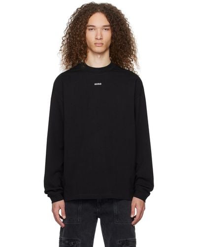 HUGO Black Printed Long Sleeve T-shirt